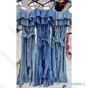 Šaty letní dlouhé carmen na ramínka riflové dámské (S/M ONE SIZE) ITALSKÁ MÓDA IMWA215799