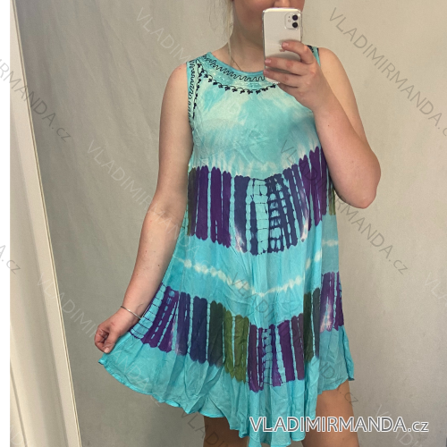 Šaty letní bez rukávu nadrozměr dámské (2XL/ 4XL ONE SIZE) INDICKÁ MóDA MA821017/DR 2XL-4XL Tyrkysový