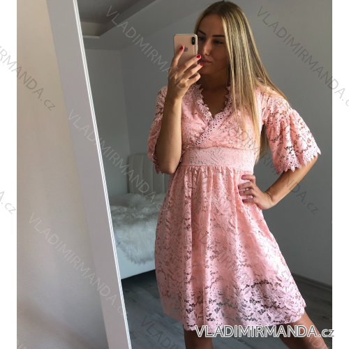 Šaty krajkové dlouhý rukáv dámské (S/M ONE SIZE) ITALSKÁ MÓDA IM4211028/V/DR pink S / M