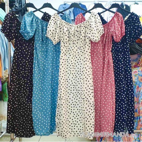 Šaty letní dlouhé carmen dámské puntík (S/M ONE SIZE) ITALSKÁ MÓDA IMWA215032 růžová S/M