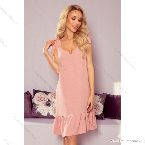 306-3 ROSITA Kleid mit Schleifen an den Schultern und Rüschen - puderrosa