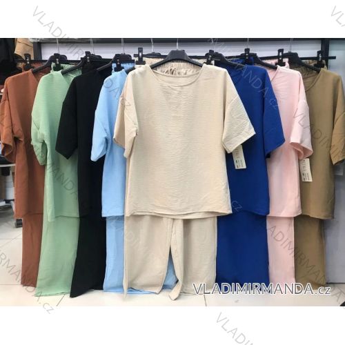 Souprava tričko krátký rukáv a kalhoty dámská (S/M ONE SIZE) ITALSKÁ MÓDA IMWD212045/DR S/M Černá