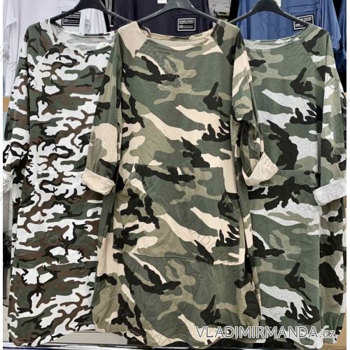 Šaty dlhý rukáv dámske maskáč (L / XL ONE SIZE) TALIANSKÁ MÓDA IMWT21245