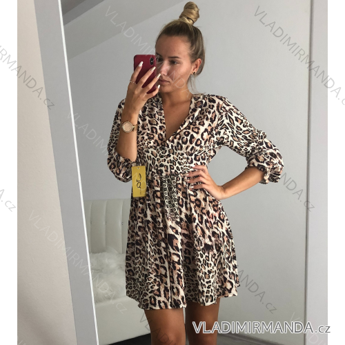 Šaty dlouhé elegantní leopard krátký rukáv dámské (S/M one size) ITALSKÁ MÓDA IMWA21PRATO