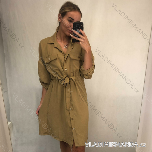 Elegant Long Shirt Dress Long Sleeve Women (UNI S / L) ITALIAN FASHION IMWG21063 / DR sand S / L