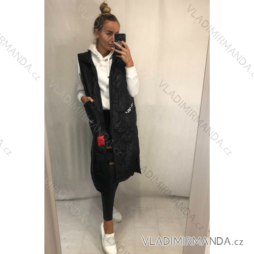 Vesta jarné dlhá na zips s kapucňou dámska (S / L ONE SIZE) TALIANSKÁ MÓDA IMWD21113