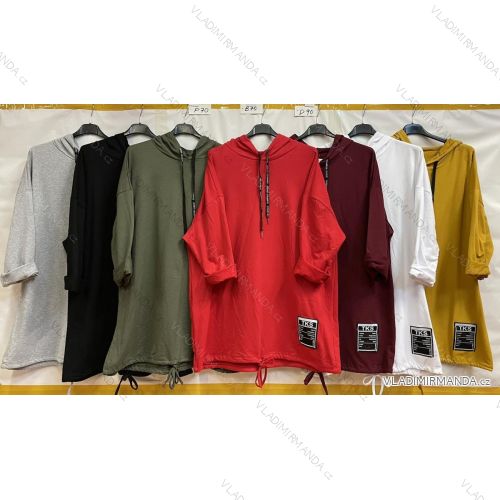 Mikina prodloužená dlouhý rukáv s kapucí dámská nadrozměr (2XL/3XL ONE SIZE) ITALSKÁ MÓDA IM423004
