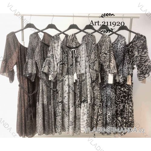 Šaty carmen dlouhý rukáv dámské (S/M ONE SIZE) ITALSKÁ MÓDA IMWC216461