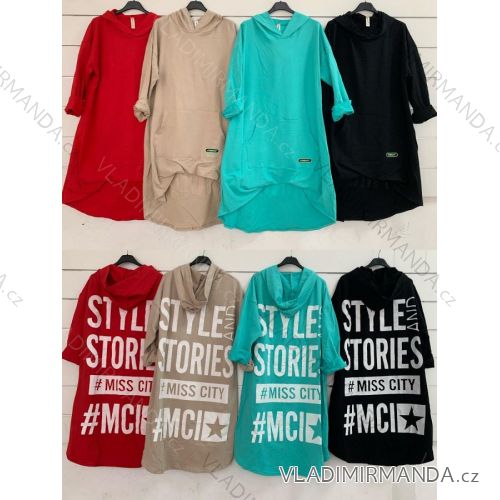 Šaty mikinové dlouhý rukáv dámské (S/M ONE SIZE) ITALSKÁ MÓDA IMWY21023 black S / M