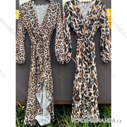 Šaty dlouhé dlouhý rukáv dámské leopard (S/M ONE SIZE) ITALSKÁ MÓDA IMWM216484