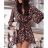 Elegant Leopard Long Sleeve Women's Dress (S / M ONE SIZE) ITALIAN FASHION IMWY216554