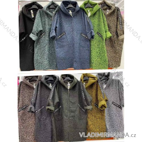 Kabát flaušový s kapucí beránek dámský (L/XL ONE SIZE) ITALSKÁ MÓDA IMWT21259