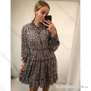 Šaty elegantní dlouhý rukáv dámské leopard(S/M ONE SIZE) ITALSKÁ MÓDA IMWK21300/DR