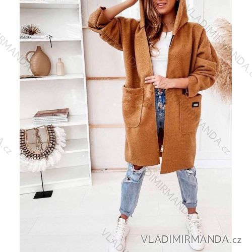 Kabát flaušový na zip dlouhý rukáv s kapucí dámská (M/L ONE SIZE) ITALSKá MóDA IMC21663