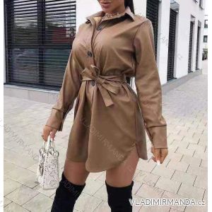 Šaty elegantní koženkové dlouhý rukáv dámské (UNI S/L) ITALSKÁ MÓDA IMWA20974