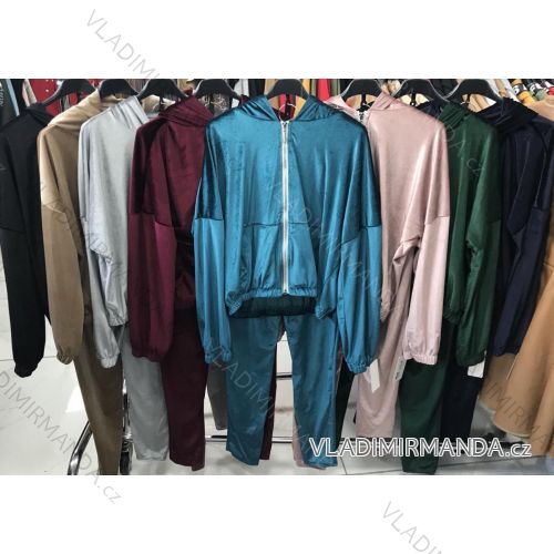 Souprava sametová mikina s kapucí na zip dlouhý rukáv a tepláky dámská (S/M ONE SIZE) ITALSKÁ MÓDA IMWD216656