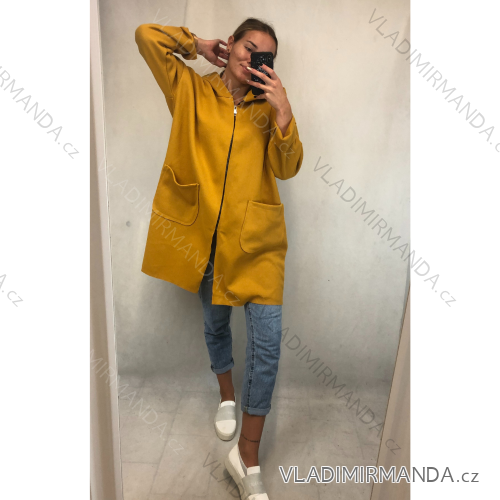 Kabát na zip dlouhý rukáv s kapucí dámská nadrozměr (2XL/3XL ONE SIZE) ITALSKÁ MÓDA IM4212548/DR 2XL/3XL Černá