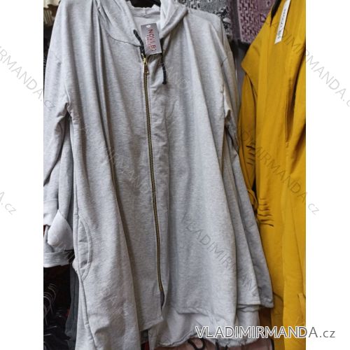 Mikina predĺžená s kapucňou na zips dlhý rukáv dámska (L / XL ONE SIZE) TALIANSKÁ MÓDA IM621039