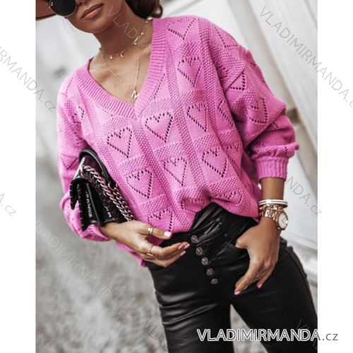 Svetr pletený dlouhý rukáv dámský (S/M ONE SIZE) ITALSKÁ MÓDA IMM211387