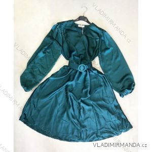Šaty elegantní s páskem saténové dlouhý rukáv dámské (S/M.ONE SIZE) ITALSKÁ MÓDA IMM211414