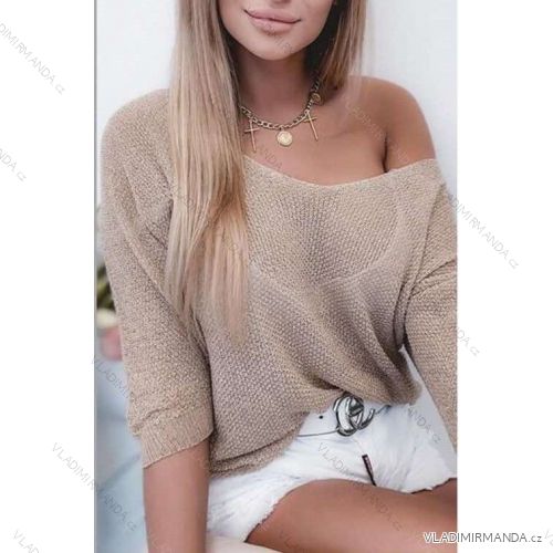 Svetr pletený tenký dlouhý rukáv dámský (S/M/L ONE SIZE) ITALSKÁ MÓDA IMWL21145