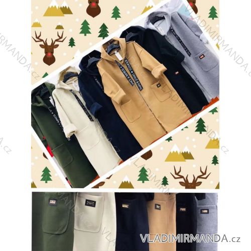 Kabát flaušový s kapucí dámský (L/XL ONE SIZE) ITALSKÁ MÓDA IMWC216900
