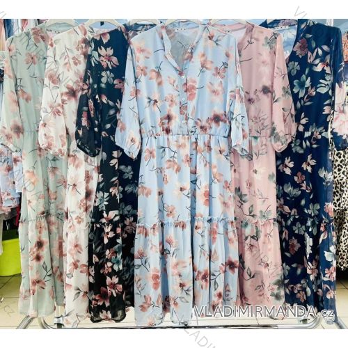 Šaty dlhé košeľové dlhý rukáv dámske kvetinové (S / M ONE SIZE) TALIANSKÁ MÓDA IMWA217038