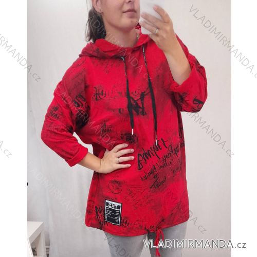 Tunika dlhý rukáv s kapucňou dámska nadrozmerná (2XL / 3XL ONE SIZE) TALIANSKÁ MÓDA IM4212231