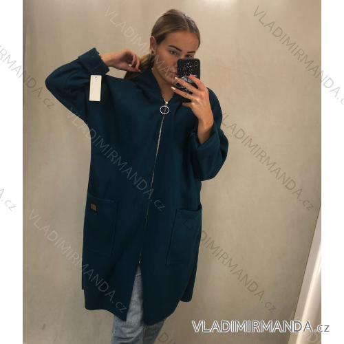 Kabát flaušový dlhý rukáv na zips s kapucňou dámsky (XL / 2XL) TALIANSKÁ MÓDA IM421994