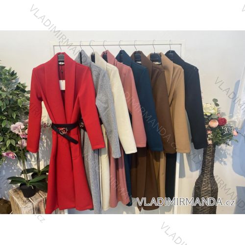 Sako dlouhé elegantní dlouhý rukáv s páskem dámské (S/M ONE SIZE) ITALSKÁ MÓDA IMWD217199