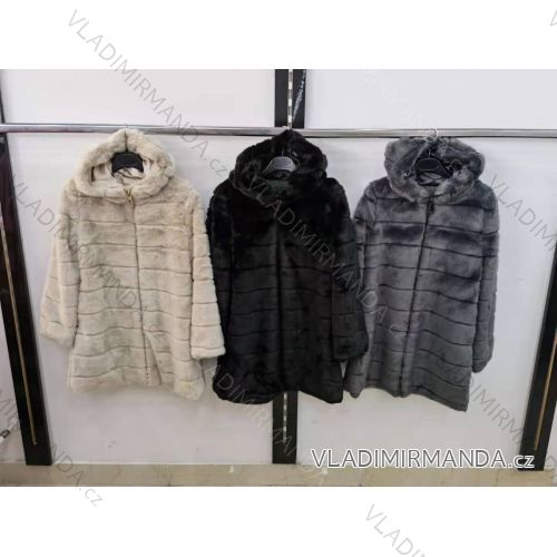 Kabát kožíšek s kapucí dámský (S/M ONE SIZE) ITALSKÁ MÓDA IMR21401