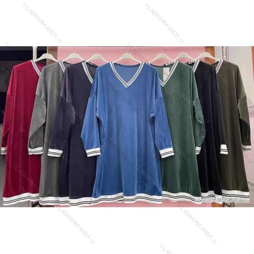 Šaty sametové dlouhý rukáv dámské nadrozměr (5XL/6XL ONE SIZE) ITALSKÁ MÓDA IMWQ21164
