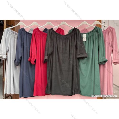 Šaty carmen sametové dlouhý rukáv dámské nadrozměr (5XL/6XL ONE SIZE) ITALSKÁ MÓDA IMWQ21195