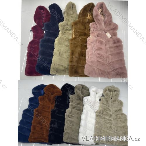 Vesta kožúšok s kapucňou dámska (S / M ONE SIZE) TALIANSKÁ MÓDA IMWC217337