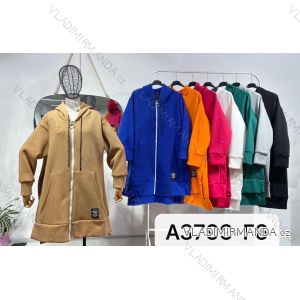 Šaty mikinové na zip s kapucí dlouhý rukáv dámské (S/M ONE SIZE) ITALSKÁ MODA IMM21A3799-F6