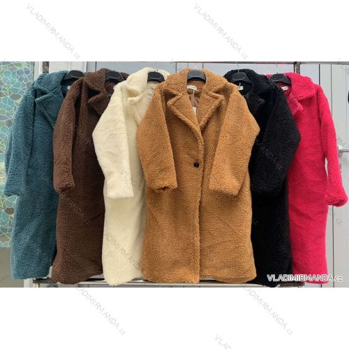 Kabát dlouhý teddy dlouhý rukáv dámský (S/M ONE SIZE) ITALSKÁ MÓDA IMWA217405