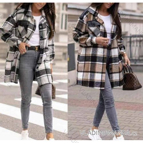 Kabátek flanel dlouhý rukáv dámský (S/M ONE SIZE) ITALSKÁ MÓDA IMWE217646