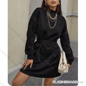 Šaty zamatové s opaskom dlhý rukáv dámske (S / M ONE SIZE) TALIANSKÁ MÓDA IMWD217537