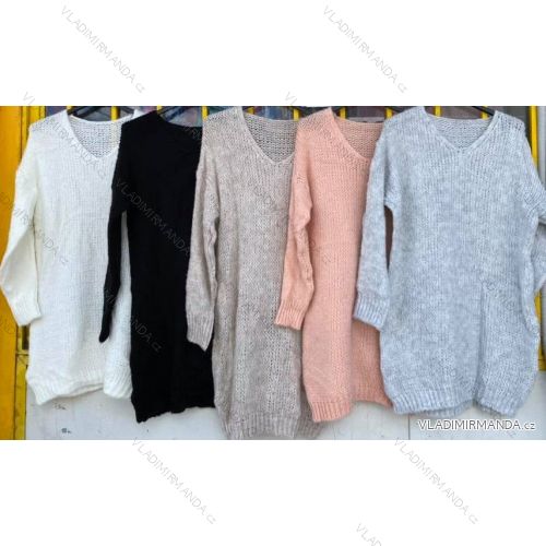 Šaty/svetr pletené dlouhý rukáv dámské (XL/2XL ONE SIZE) ITALSKÁ MÓDA IMD21962/DR XL/2XL biela