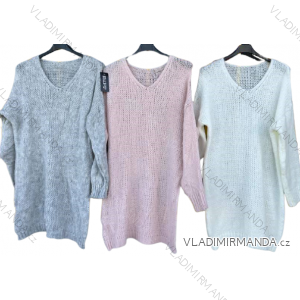 Šaty/svetr pletené dlouhý rukáv dámské (XL/2XL ONE SIZE) ITALSKÁ MÓDA IMD21962/DR