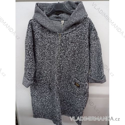 Kabát flaušový beránek dlouhý rukáv na zip s kapucí dámský (L/2XL ONE SIZE) ITALSKÁ MÓDA IM4213400/DR