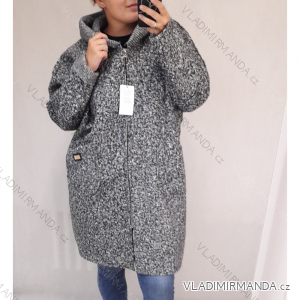 Kabát beránek na zip s kapucí dámský nadrozměr (2XL/3XL ONE SIZE) ITALSKÁ MÓDA IM42221174