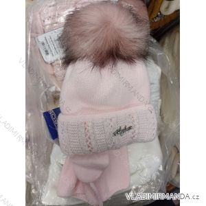 Souprava zimní pletená čepice a nákrčník dětská dívčí (4-9 LET) POLSKÁ VÝROBA PV32157