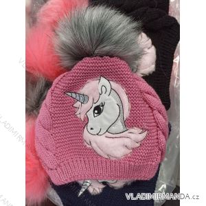 Čepice zimní pletená dětská dívčí (4-9 LET) POLSKÁ VÝROBA PV32159