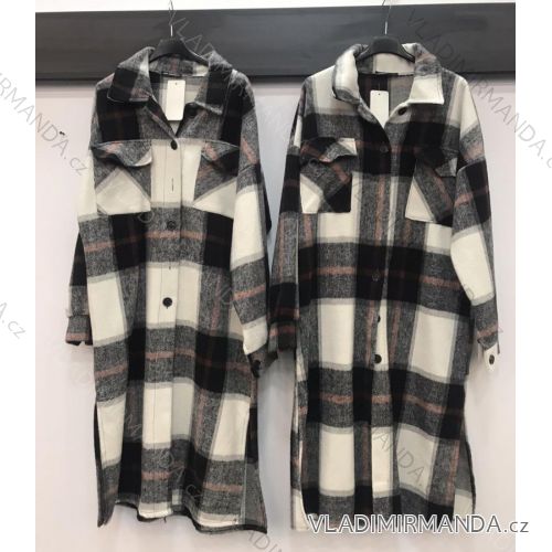Kabát dlouhý flanelový dlouhý rukáv dámský (S/M ONE SIZE) ITALSKÁ MÓDA IMWE21440