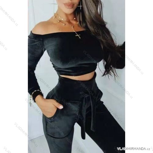 Souprava sametová tričko a tepláky dámská (S/M ONE SIZE) ITALSKÁ MÓDA IMWE21443