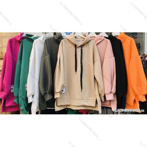 Mikina prodloužená s kapucí dlouhý rukáv dámská (S/M ONE SIZE) ITALSKÁ MÓDA IMWA217868