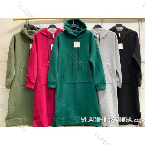 Šaty mikinové s kapucí dlouhý rukáv dámské nadrozměr (XL/2XL ONE SIZE) ITALSKÁ MÓDA IMC211057