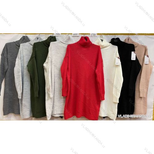 Šaty pletené s rolákem dlouhý rukáv dámské (L/XL ONE SIZE) ITALSKá MóDA IM421346