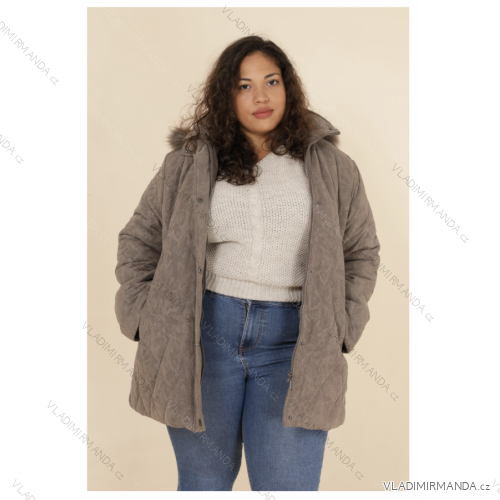 Kabát dámsky nadrozmer (L-4XL) FRANCÚZSKA MÓDA FMPG216209B-TAUPE